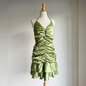 Jessica McClintock Green Ruched Mini Dress